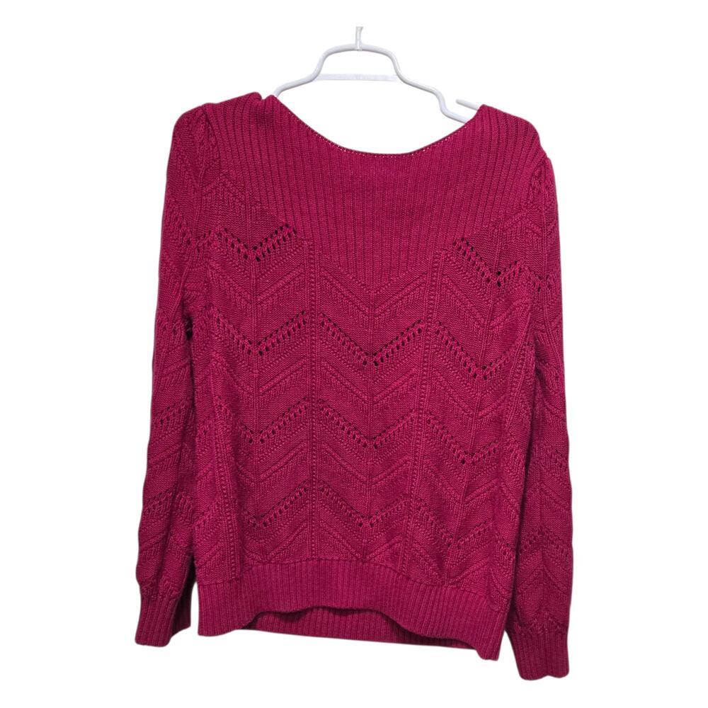 LOFT Pink Chevron Knit Sweater Boat Neck Women's XL